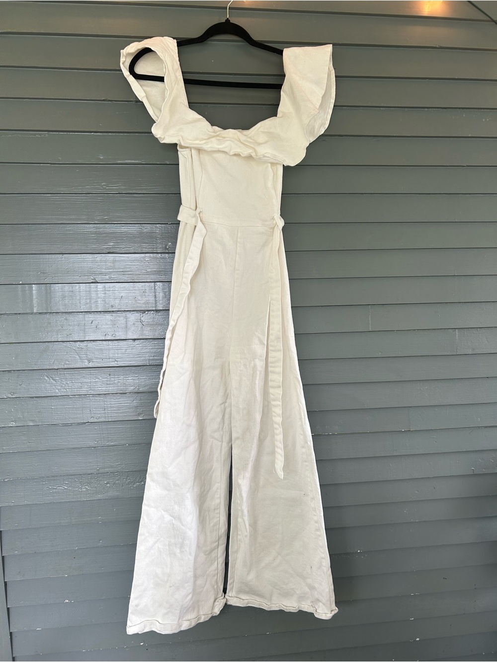 Flying Tomato Cream Ruffle-Strap Wide-Leg Jumpsuit